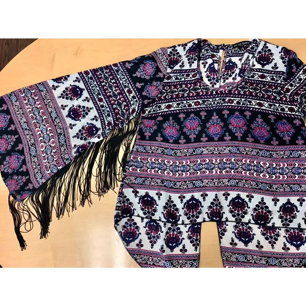 See You Monday Boho Fringe Top Size Small